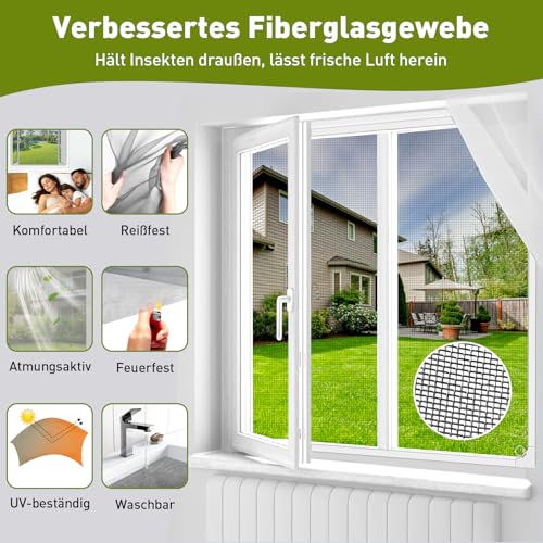 MLEJU Magnetic Fly Screen Window, Insect Protection, Magnetic Window, Can Be Cut to Size up to 120 x 130 cm, No Drilling, Easy Assembly, Magnetic Frame with Tear-Resistant Fibreglass Fabric, White Frame, Grey Net