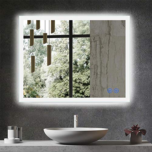 Bathroom Smart Backlit Lighted Mirror with Defogger and Touch dimming Switch, Very Light White