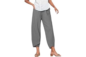 Linen Capri Pants for Women Summer Dressy Casual Plus Size Wide Leg Cropped Pants Baggy Capris Palazzo Trousers with Pockets,