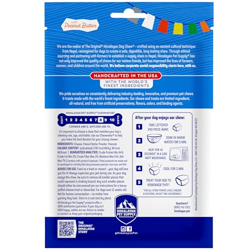 HIMALAYAN CHEW ORIGINAL YAK CHEESE CHEW, PEANUT BUTTER, 3 SMALL STICKS, 3.3 OZ, GLUTEN FREE, HEALTHY TREATS, GRAIN & LACTOSE FREE 100% NATURAL, LONG LASTING CHEWS FOR S UNDER 15 LBS