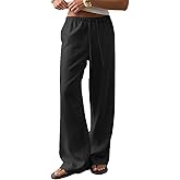 CHYRII Women's Summer Casual Wide Leg Pants Cotton Linen Palazzo Pants Beach Vacation Trouser with Pockets