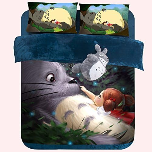 Todaybuy 3d My Neighbor Totoro Velvet Bedding Set,3d Totoro Duvet Cover Set 4 Pcs,kids Short Plush Coral Velvet Bedding Set Twin Queen King Size (Queen, 1)