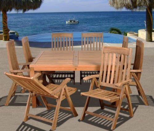 International Home Miami Rinjani SQ + 8 Sumbawa Position Amazonia Teak Eiffel 9 pc Teak Square Dining Set