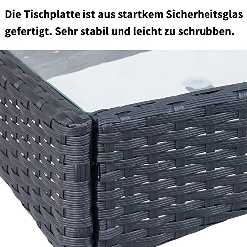 Gartenlounge Set, Balkonmöbel Set für 4 Personen, Schwarz,Polyrattan Sitzgruppe Mit 2-er Sofa, 2 Singlestühle,Glastisch… – Bild 8