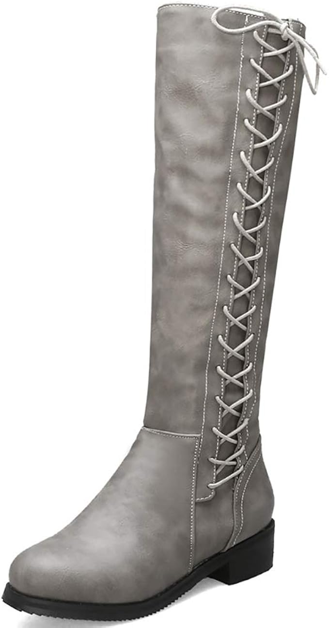 Amazon Co Jp 女性のニーハイブーツブーツ フラットヒールロングブーツ女性のマーチンブーツ 秋冬暖かいニーハイブーツ 服 ファッション小物