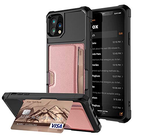iPhone 11 Pro 2019 5.8 Case, Ranyi Carbon Fiber Wallet Case with Credit Card Holder Slot Shock Absorbing Resilient TPU Rubber Defender Protective Case for Apple 2019 5.8 Inch iPhone 11 Pro (Pink) - Thumbnail 7