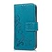 iPhone SE Case, iPhone 5S Wallet Case, iPhone 5 Case for Women,Mavis's Diary Elegant Blue Wallet Flip Case Embossed Clover PU Leather with Card Holders Wrist Strap [ Stand Feature ] for iPhone SE/5S/5