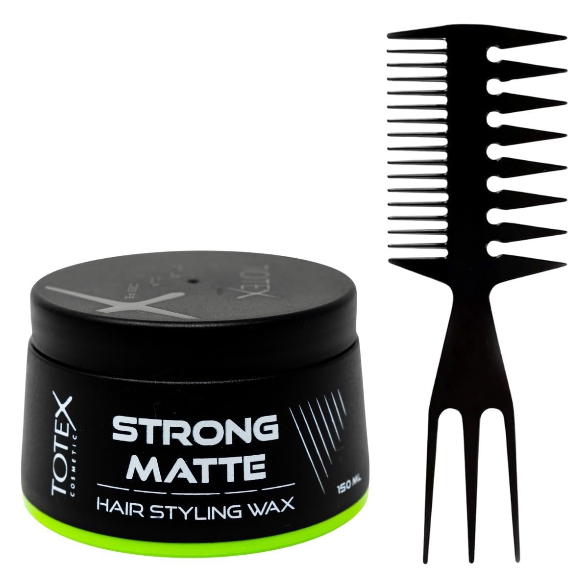Totex Hair Styling Wax Strong Matte 150ml with Wide Tooth Comb No2 | Long Lasting Strong Hold Hair Wax for Men & Women | Professional Matte Finish Styling Wax & Barber Hair Comb Set
