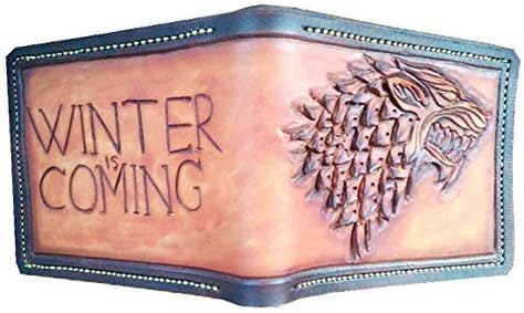 Tan Wolf Head Sigil hand carved leather wallet