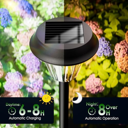 Quntis 6 Packs Outdoor Solar Lights Warm White/RGB, Waterproof IP65 Solar Garden Lights, Automatic Solar Lamp, Warm White Solar Light for Garden, Pathway, Patio, Walkway, Lawn Home