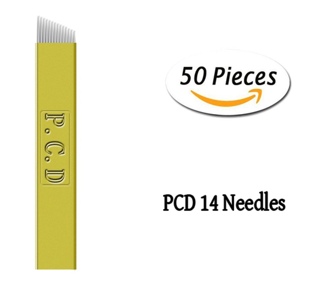 Xiaoyu Microblading Needles, Disposable Stainless Steel Microblading Blade for Eyebrow Permanent Makeup, 50PCS, 14PCD