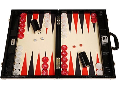 Wycliffe Brothers Tournament Backgammon Set - Black Croco Board with Cream Field - Gen III