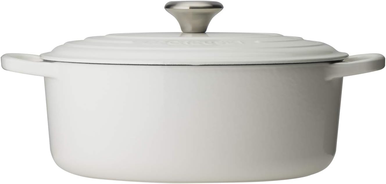 Le Creuset LS2502-2916SS Enameled Cast Iron 5 Quart Signature Oval Dutch Oven, White, 5 qt - Image 4