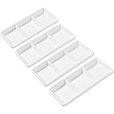 Healeved 2pcs Pure White Ceramic Appetizer Serving Tray Rectangular Divided Sauce Dishes for Spices Dips and Condiments Everyday Use and Gatherings