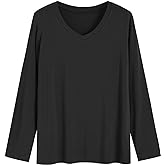 Latuza Women's Viscose Long Sleeve Sleep T-Shirt V Neck Pajama Top S-3X