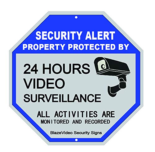 4-Pack Video Surveillance Sign-24 Hours All Activities are Monitored and Recorded-Safety Sign for Home and Business CCTV Cameras Octagon 12"X12" Aluminum Sign UV Coated and Waterproof