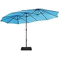 Yaheetech 15 ft Triple-size Patio Umbrella w/Base Included - Market Extra-Large Double Sided Umbrella - Twin-size Patio Parasol w/Easy Crank & 12 Strong Ribs & Ventilation Openings,Sky Blue