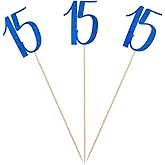 Blue Glitter 15th Birthday Centerpiece Sticks, 12-Pack Number 15 Table Topper Anniversary Party Decorations