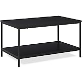 �鶹�� Basics - Rectangular Coffee Table with Bottom Shelf, Living Room Center Table, Wooden Black