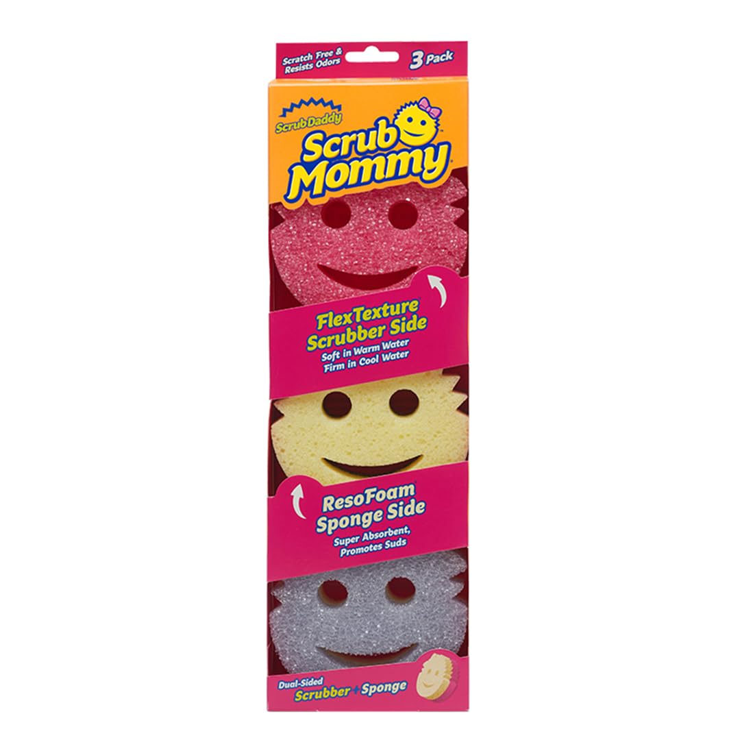 Scrub Daddy Scrub Mommy Sponges - Dish Scrubber + Non-Scratch Cleaning Sponges Kitchen, Bathroom + Multi-Surface Safe - Stain + Odor Resistant Dual-Sided Dish Sponges for Scrubbing (3 Count)