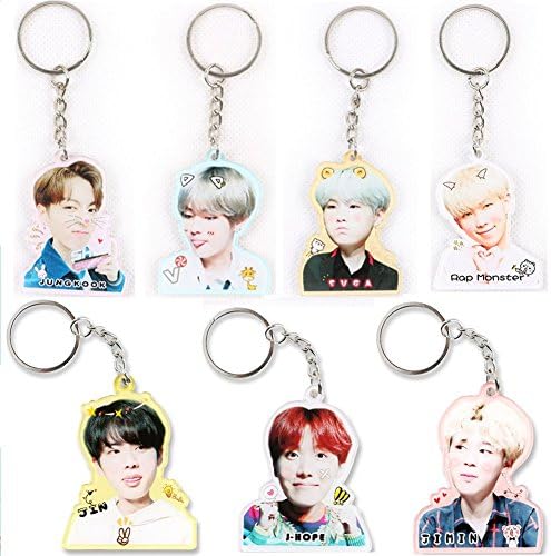 Weirui 7 PCS BTS Keychain, Cute Cartoon KPOP BTS Bangtan Boys Keychain Key Ring (A Keychain 7 Pack)