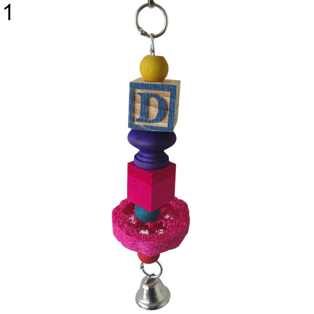 Download FTVOGUE Parrot Bite Bell Colorful Wooden Hanging Swing Chew Toy with Ring Bell for Pet Birds ...