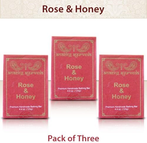 Amazing Ayurveda Premium Handmade Soap- Gentle Handmade 100% Cold Pressed Soap Made Using Nature's Finest Herbs And Oils- No Synthetic Preservatives,Colors or Fragrances. Indian Rose &amp; Honey, 4.4 Oz.(pack of 3)
