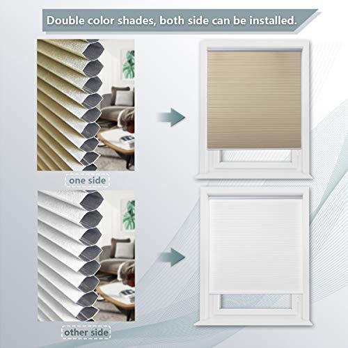 Honeycomb Shades Cellular Blinds Window Blinds and Shades Blackout Shades Fabric Blinds for Home and Office, Beige-White, 46x48