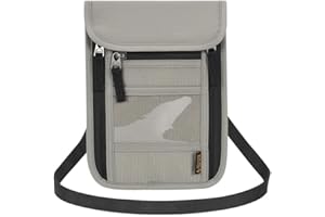 ROOSALANCE Passport Holder for Travel, Neck Pouch Travel Wallet With RFID Blocking, Waterproof Lightweight Passport Wallet for Women and Men (Gray)