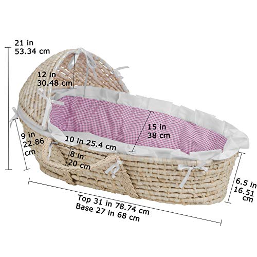 Hooded Baby Moses Basket with Liner, Sheet, and Pad - Thumbnail 5