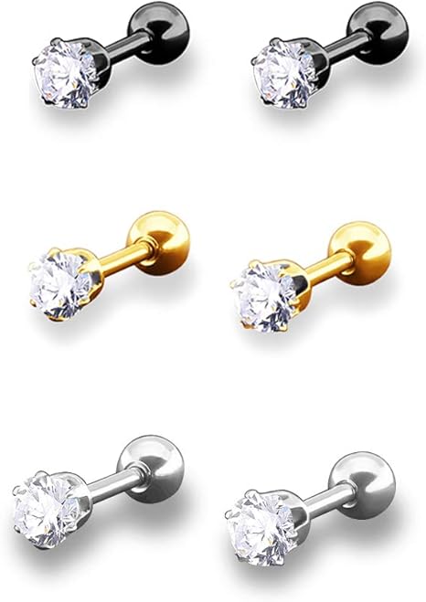 Amazon Co Jp スタッド サージカルステンレス イヤリング ピアス 3aジルコニア採用 レディース メンズ 6本爪 1粒ピアス アレルギーフリー 両耳 3ペアセット 3mm Set ジュエリー