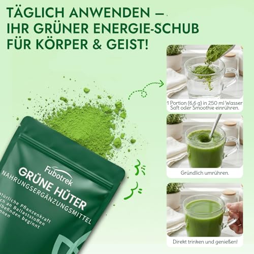 Green Detoxification Powder, 200 g Green Powder Helper, Superfood Powder Helper Plant Powder with Matcha, Barley Grass, Spirulina & Blueberries, Rich in Macronutrients, Micronutrients & Fibre, Vegan