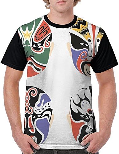 TIANPF Traditional Chinese Cultural Opera Mask Set Collection Asian Tribal Men Hip-Hop Short Sleeve T Shirt Tee 3X