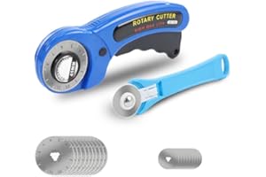 VORTECSYS Rotary Cutter Set, 45mm and 28mm Fabric Cutters Kit with Extra 10 Blades Ergonomic Rotary Cutter, Suitable for Fabric, Leather, Crafts, Sewing, and Quilting Fabric (Blue)