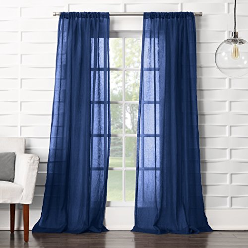 No. 918 Tayla Crushed Texture Semi-Sheer Rod Pocket Curtain Panel, 50" x 95", Indigo