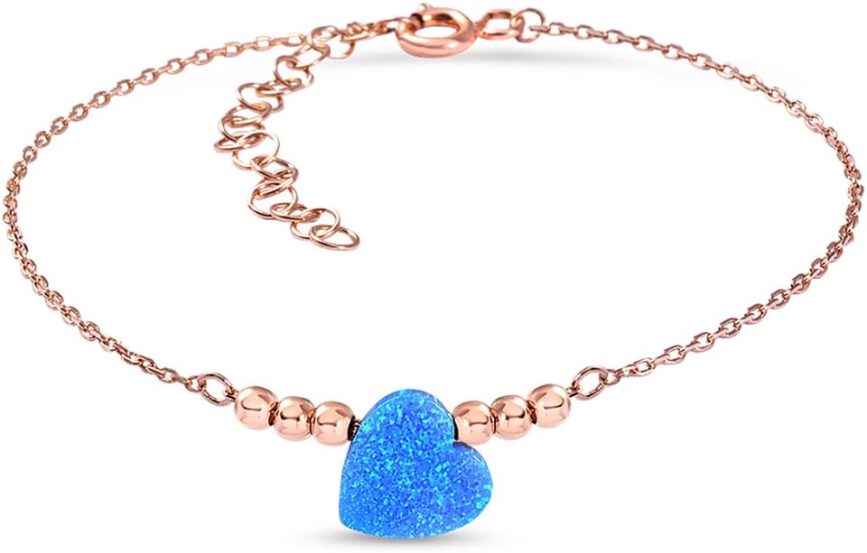 AQILA Women's Bracelet Blue Mother of Pearl Heart 925 Silver Rose Gold Adjustable