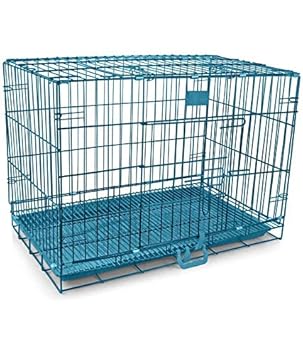 Whatspup High Quality Dog Iron Cage For Puppies and Rabbit with Removable Tray Sky Blue - 18Inches