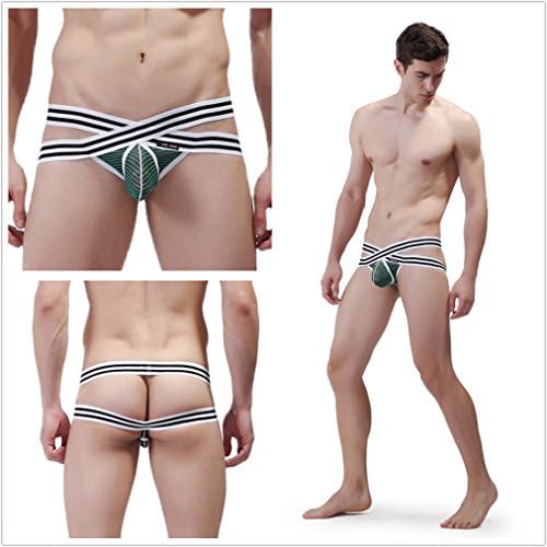 HCMP Mens Sexy Mesh Thongs Jockstrap Elastic Waistband G-String Thong Sexy Bikini Underwear For Man,Green,L