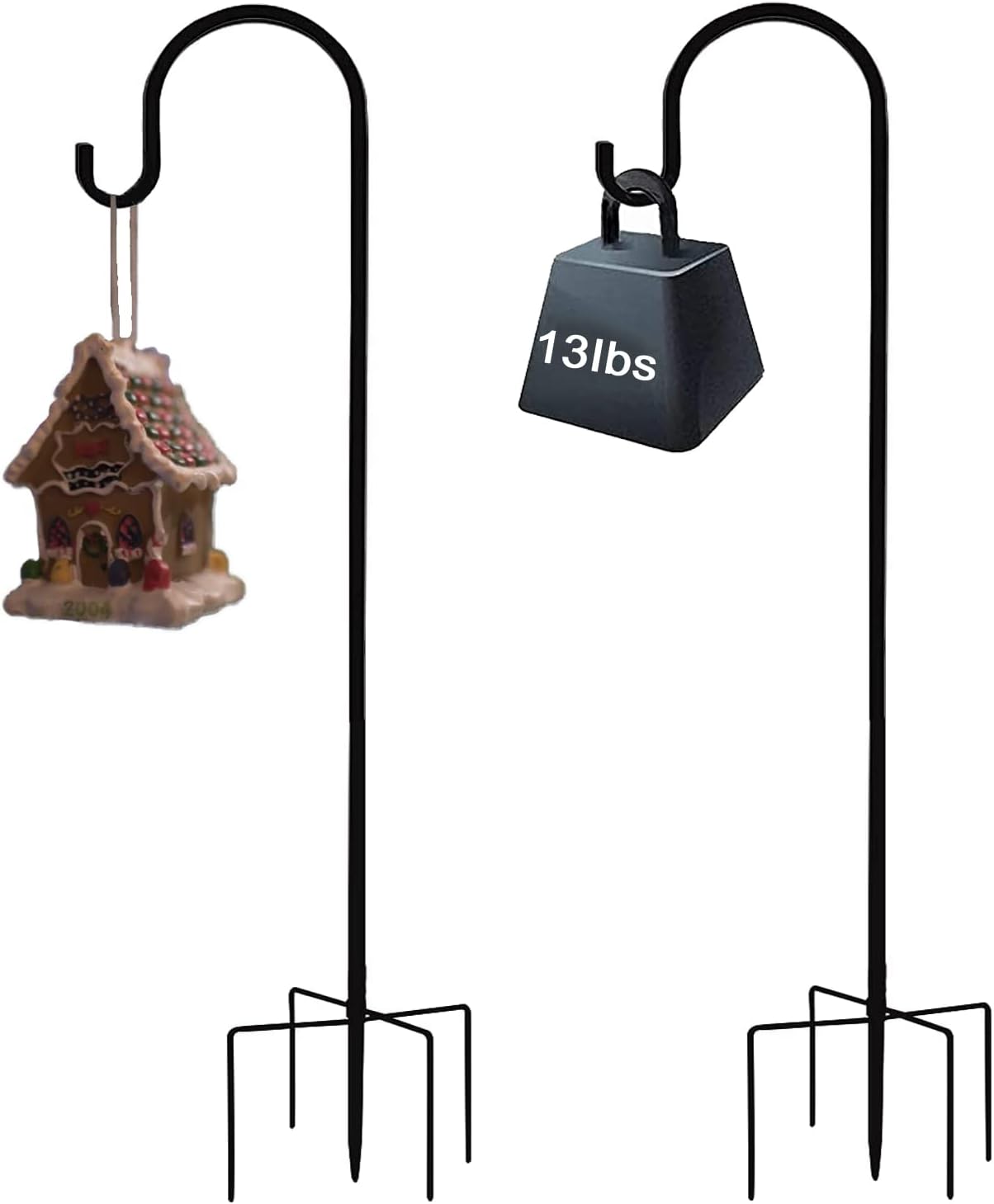 Outdoor Shepherd's Hooks - XVZ Shepherds Hook, 2 Pack Adjustable Shepherd Hook with 5 Prong Base,37 Inch Adjustable Heavy Duty Garden Hanging Stake Hooks for Hanging Bird Feeder,Flower Pots,Lanterns,Wedding Decor-Matte Black