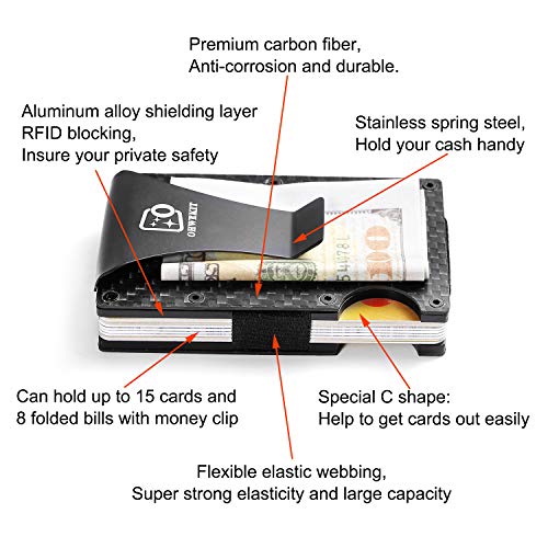 Carbon Fiber Slim Wallet | RFID Minimalist Wallet | Carbon Fiber Money Clip | Credit Card Holder Wallet for Men and Women | Fiber Wallets | Slim Wallet | Cash Money Clip | 2020 Version