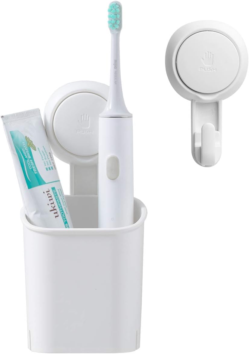 SWAMTIK Toothbrush Holder &1 Suction Cup Hook No Drilling Removable Electric Toothbrush Holder Wall-Mounted Toothpaste & Razor Holder with Drainage for Bathroom, Shower and Kitchen: Kitchen & Dining