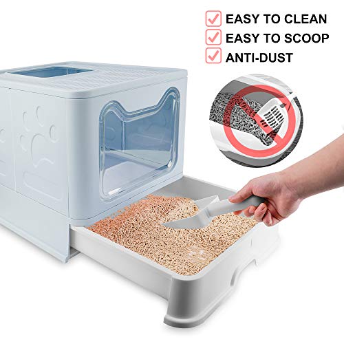 Bolux Foldable Cat Litter Box with Lid, Extra Large Litter Box with Cat