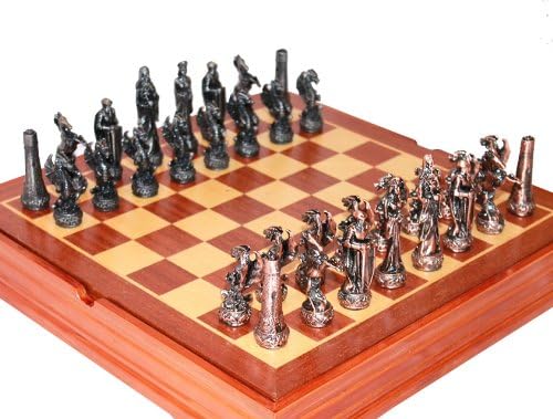 Middle Age Dragon Chess Set. Pewter Pieces
