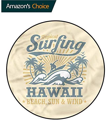 RUGSMAT Vintage Hawaii Anti-Skid Area Rug,Wind Surfing Waves Non-Slip Bathroom Soft Floor Mat Home Decor Round-47
