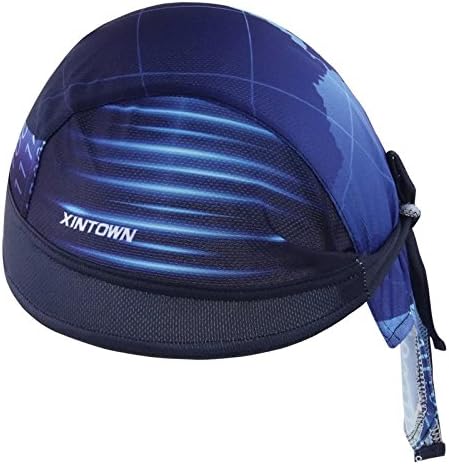 Sweat Wicking Beanie Skull Cap Head Wrap Adjustable Cycling Helmet Liner for Men Women (blue)