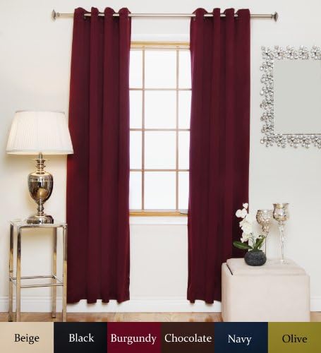 Blackout Curtain Burgundy Antique Brass Grommet Top Thermal Insulated 108 Inch Length Pair