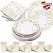 Modda 200Pcs Gold Dot Disposable Paper Plates, Cups, Napkins Set - 50 Dinner and Dessert Plate, 50 Cup and Napkin for Engagement Wedding Birthday Bridal Baby Shower Party, Gold Paper Plates Sets
