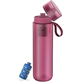 PHILIPS Filtered Water Bottle, GoZero Active BPA-Free Water Bottle with Fitness Tap Water Filter, Sport Squeeze Water Bottle, Lightweight, 32 oz with Fitness Filter, Plum
