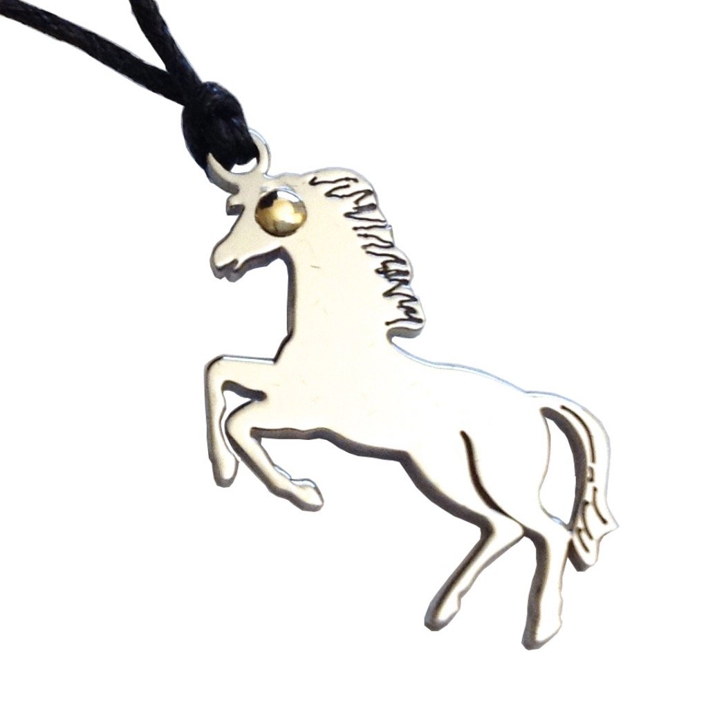 GOGO Steel and Gold Horse Pendant with Rope and Metal, Metal