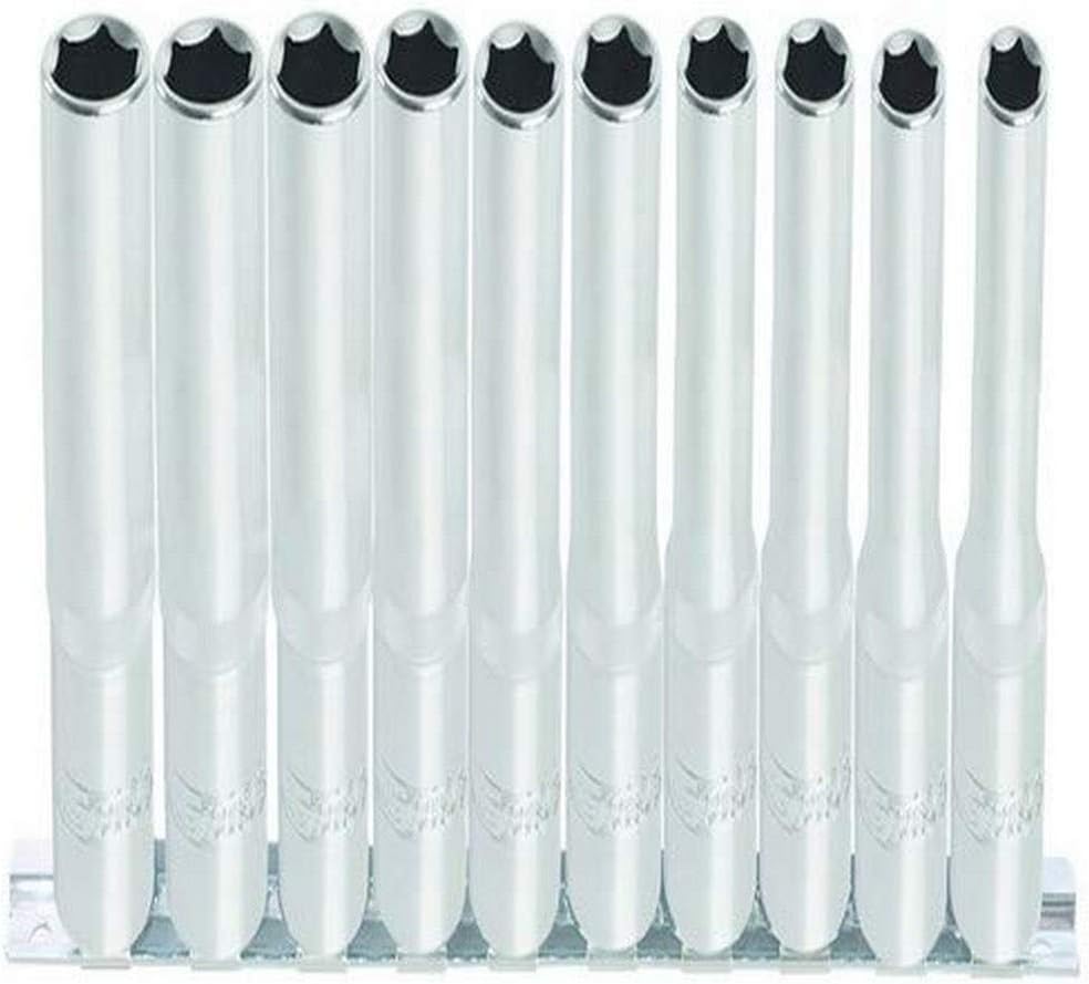 KS Tools 922.1458 Ultimate Set of 10 Screwdriver Sockets on Rail 1/4 - 13 mm, Chrome Satiné, Variety Pack
